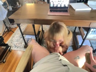 i suck my boss' cock under his desk during a zoom meeting