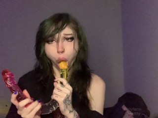 dumb emo spits n explores new gummy worm double dildo