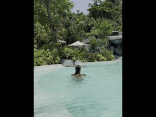 Monika Fox In Blue Bikini Swims In Pool In Paradise Place