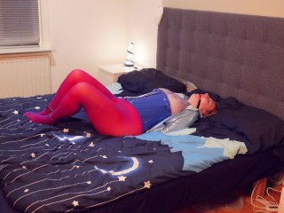 Tied up Bitch Moans from Sexual Excitement Then He Stretches Her Pussy. Pantyhose fetish fingering