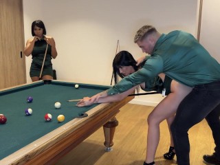 Pool Teacher Pushing His Big Cue Into Two Busty Hot Latinas - Yenifer Chacon, FilouFitt And Annistar