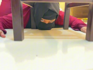 Egypt Hot Stepmom Stuck Under Chair when she clean Son's Friend's Room! Now She Want Anal From Him