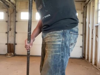 Urgent piss desperation while sweeping garage - couldn’t hold It - took a piss in my jeans