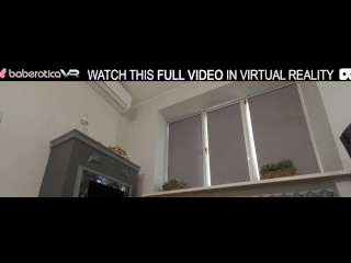 Solo brunette girl Christina masturbating with pink sex toy in VR.