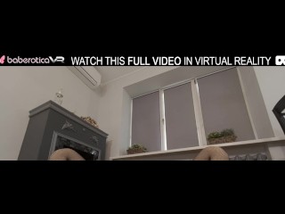 Solo brunette girl Christina masturbating with pink sex toy in VR.