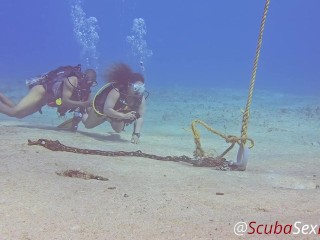 We found a broken dive site mooring and fucked underwater at the abandoned dive site!