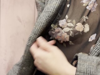 Trying my new sheer blouse in a caffe, showing my hard pierced nipples in public.