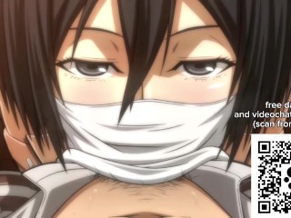 Mikasa Ackerman gives a blowjob with a mouthful of cum - Attack on Titan Hentai Uncensored