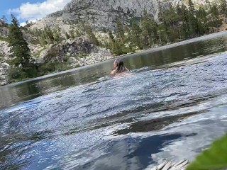 Young Nature Slut Sensually Skinny Dips in a Serene Lake | Steph in Space