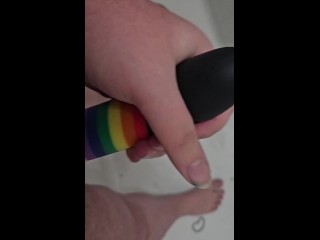 Washing my rainbow cock