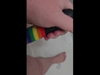 Washing my rainbow cock