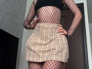 Trying on some of my new lingerie/sexy outfits - fishnet with no panties