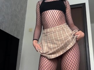 Trying on some of my new lingerie/sexy outfits - fishnet with no panties