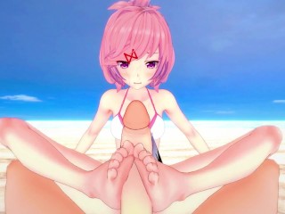 Natsuki from Doki Doki Literature Club Gives You A Footjob At The Beach Hentai POV