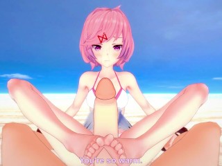 Natsuki from Doki Doki Literature Club Gives You A Footjob At The Beach Hentai POV