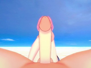 Natsuki from Doki Doki Literature Club Gives You A Footjob At The Beach Hentai POV