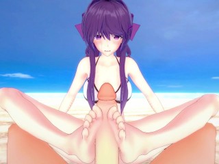 Yuri from Doki Doki Literature Club Gives You A Footjob At The Beach Hentai POV