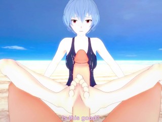 Rei from Evangelion Gives You A Footjob At The Beach Hentai POV