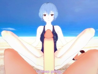 Rei from Evangelion Gives You A Footjob At The Beach Hentai POV