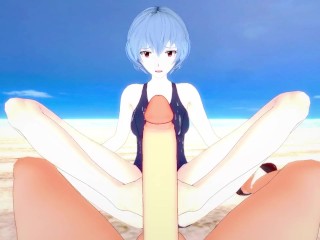 Rei from Evangelion Gives You A Footjob At The Beach Hentai POV