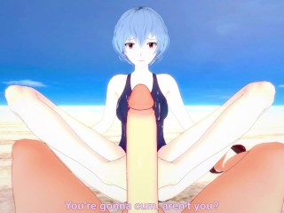 Rei from Evangelion Gives You A Footjob At The Beach Hentai POV