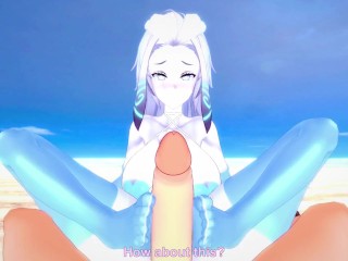 Kindred from League of Legends Gives You A Footjob At The Beach Hentai POV