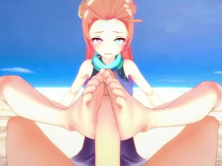 Zoe from League of Legends Gives You A Footjob At The Beach Hentai POV