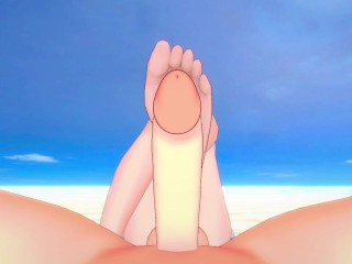 Karin Uzumaki from Naruto Gives You A Footjob At The Beach Hentai POV