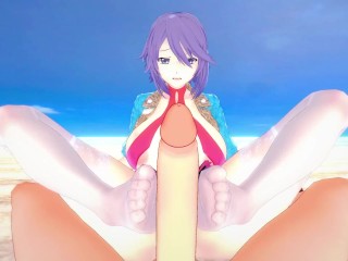 Mizore Shirayuki from Rosario + Vampire Gives You A Footjob At The Beach Hentai POV