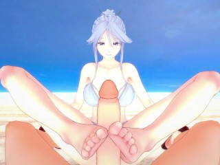 Tsurara Shirayuki from Rosario + Vampire Gives You A Footjob At The Beach Hentai POV