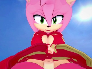 Amy from Sonic Gives You A Footjob At The Beach Hentai POV