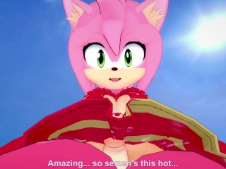 Amy from Sonic Gives You A Footjob At The Beach Hentai POV