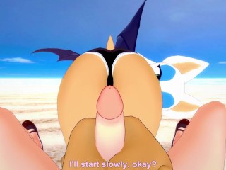 Rouge the Bat from Sonic Gives You A Footjob At The Beach Hentai POV