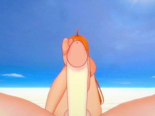 Bloom from Winx Club Gives You A Footjob At The Beach Hentai POV