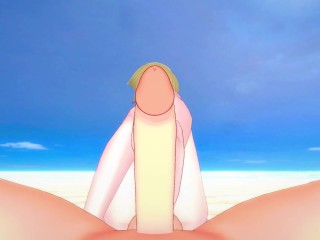 Asuka from Yu-Gi-Oh! Gives You A Footjob At The Beach Hentai POV