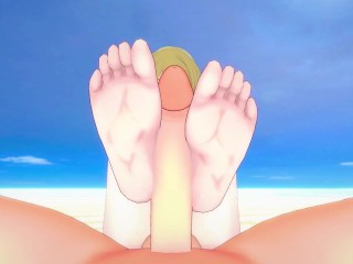 Asuka from Yu-Gi-Oh! Gives You A Footjob At The Beach Hentai POV