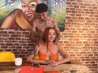 Redhead step sister is very horny and loves to ride a good cock - Andrea Castro & Thiago Lopez