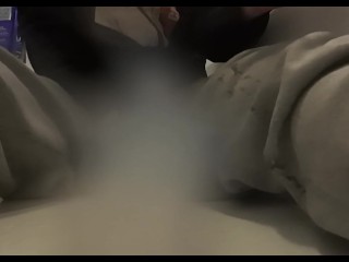 Desperation Pee In Grey Sweatpants, I Accidentally Cum On The Camera