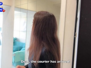 Wife Cheats her Husband in the Entrance and walks on Public with Cum on Face - Cumwalk