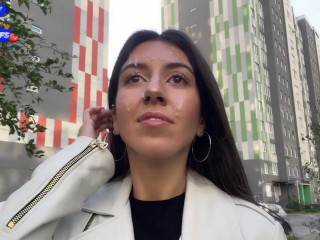 Wife Cheats her Husband in the Entrance and walks on Public with Cum on Face - Cumwalk