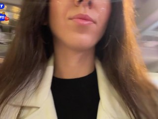 Wife Cheats her Husband in the Entrance and walks on Public with Cum on Face - Cumwalk