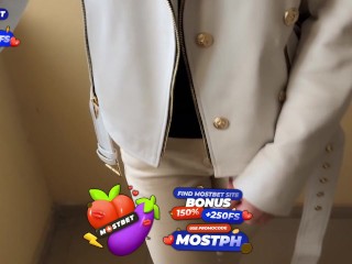 Wife Cheats her Husband in the Entrance and walks on Public with Cum on Face - Cumwalk