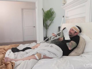 Step daddy fucks stepdaughter when she offers to help scratch his itch