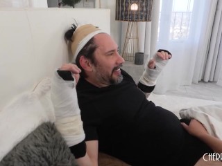 Step daddy fucks stepdaughter when she offers to help scratch his itch