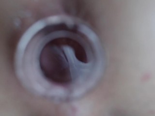 Blonde Beauty POV Filles him with Glass Plug and Peeks Through