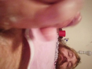 ABDL Adult Baby Diaper Lover Kink Sissy Little Jacks Off in Pink Romper Fetish Kink POV HD Hot Sexy