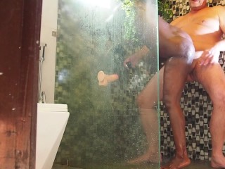 First time trying my new dildo and I get caught by my boss in the shower