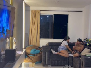 My Indian stepsister is horny and comes to the living room of our house to be fucked until she reach
