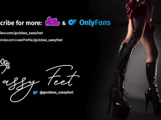 Red Latex Gloves Goddess in Boots Wields Massive 8cm StrapOn for Chastity Slave’s Ultimate Challenge