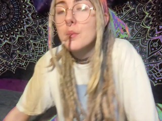 Cum smoke with Fae! Hot Hairy Hippie smokes Blunt and Cigarette